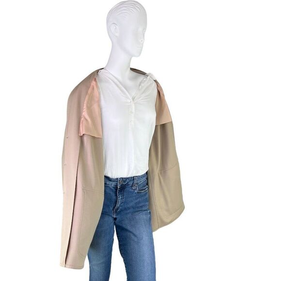 Max Mara Vtg Lightweight Virgin Wool Twill Mid-Length Button Up Tan Coat Sz 6 - Picture 5 of 15
